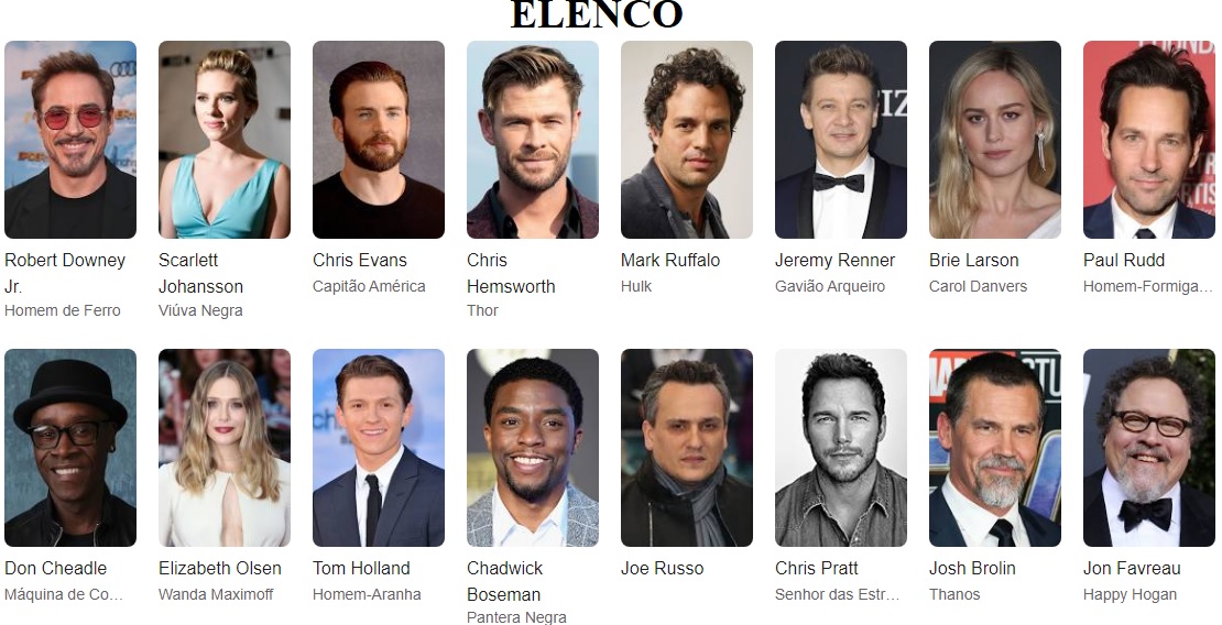 Vingadores ultimato elenco