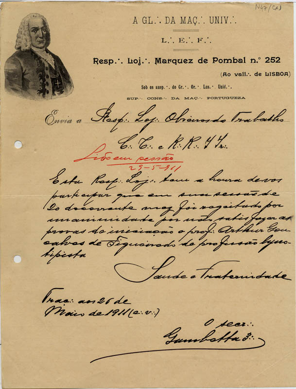 Maçonaria documento marque do pombal