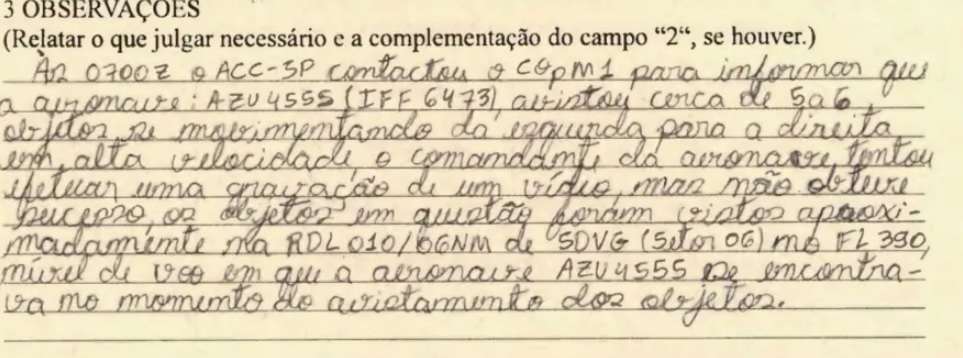 Ovnis avistamentos registro piloto da azul agosto 2023